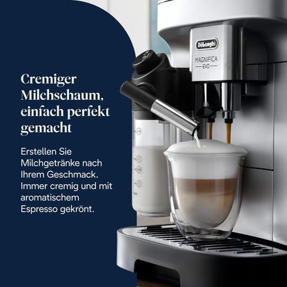 Magnifica Evo (ECAM292.81.SB)- Kaffeevollautomat mit Vollautomatischem cremigen Milchschaum, 7 One-Touch-Getränke, Cappuccino & Espresso, Kaffeemaschine, Soft-Touch-Bedienfeld, Silber