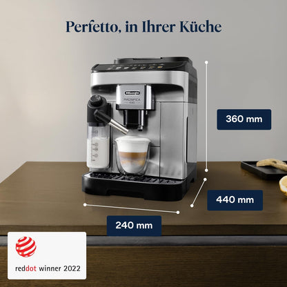 Magnifica Evo (ECAM292.81.SB)- Kaffeevollautomat mit Vollautomatischem cremigen Milchschaum, 7 One-Touch-Getränke, Cappuccino & Espresso, Kaffeemaschine, Soft-Touch-Bedienfeld, Silber