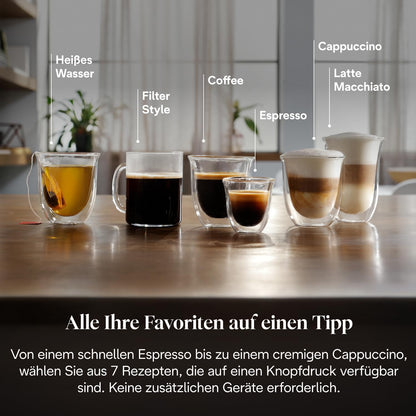 Magnifica Evo (ECAM292.81.SB)- Kaffeevollautomat mit Vollautomatischem cremigen Milchschaum, 7 One-Touch-Getränke, Cappuccino & Espresso, Kaffeemaschine, Soft-Touch-Bedienfeld, Silber